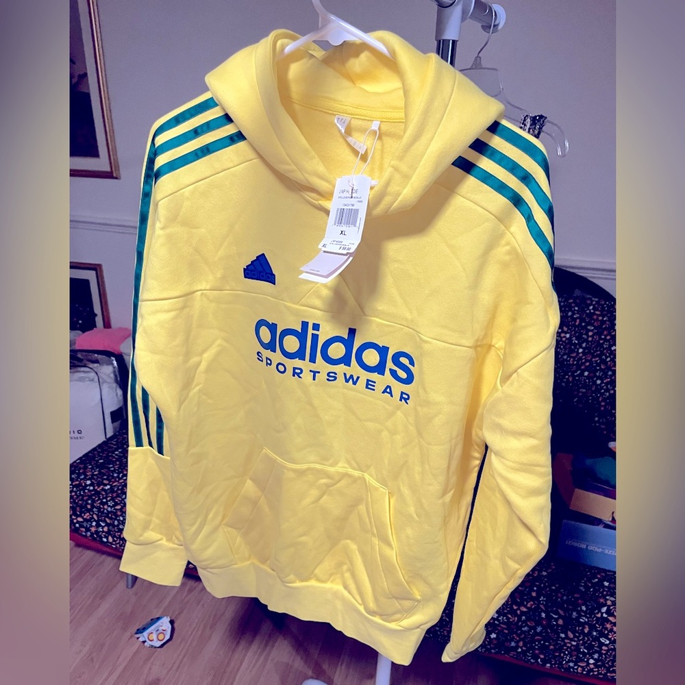 Never worn gorgeous Adidas Yellow Sweatshirt with Green Stripes huge discount